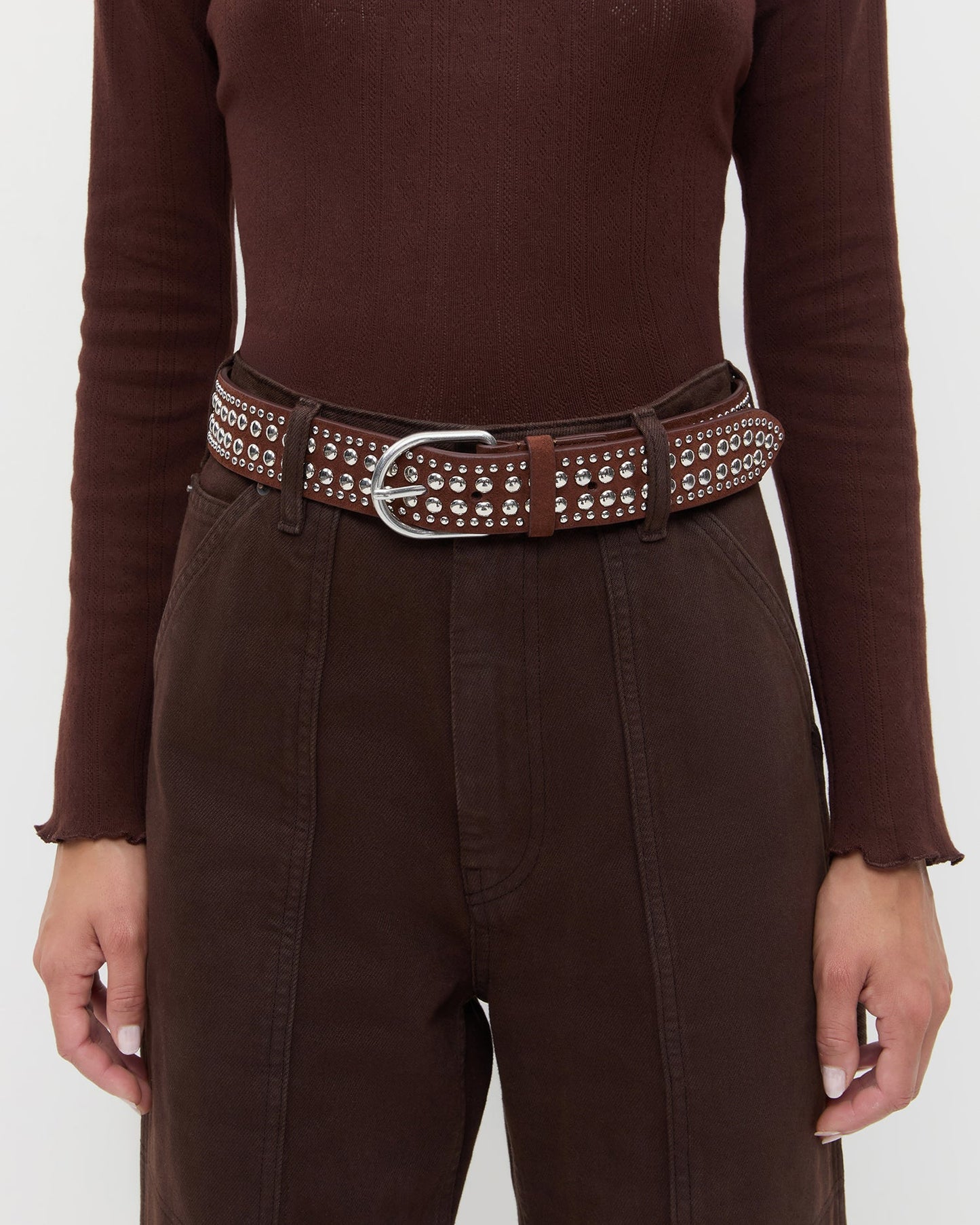 Isaac Espresso/Silver Studded Belt | Loeffler Randall Women