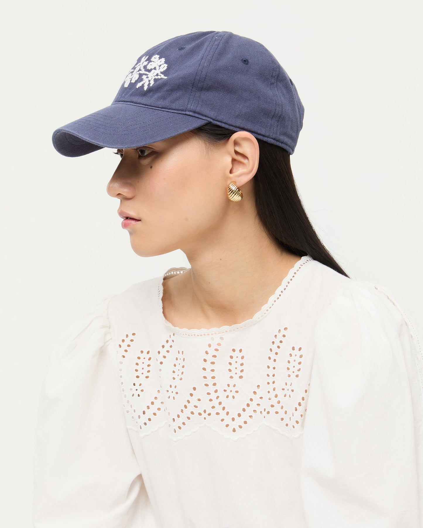 Cairo Navy/Cream Embroidered Cap | Loeffler Randall Women