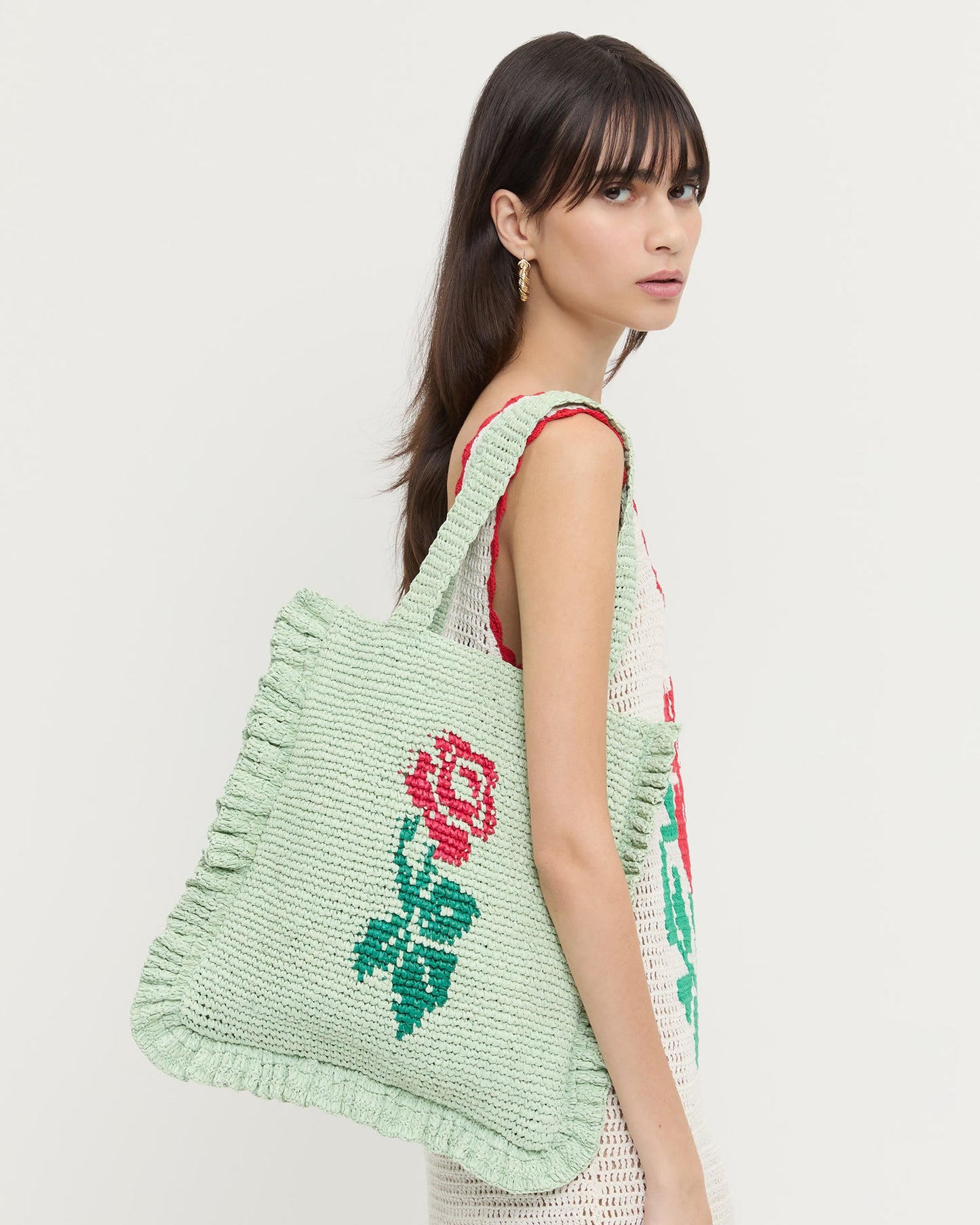 Justine Mint Crochet Ruffle Tote | Loeffler Randall Women