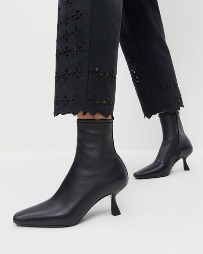 Thandy Black Leather Curved Heel Bootie | Loeffler Randall Women