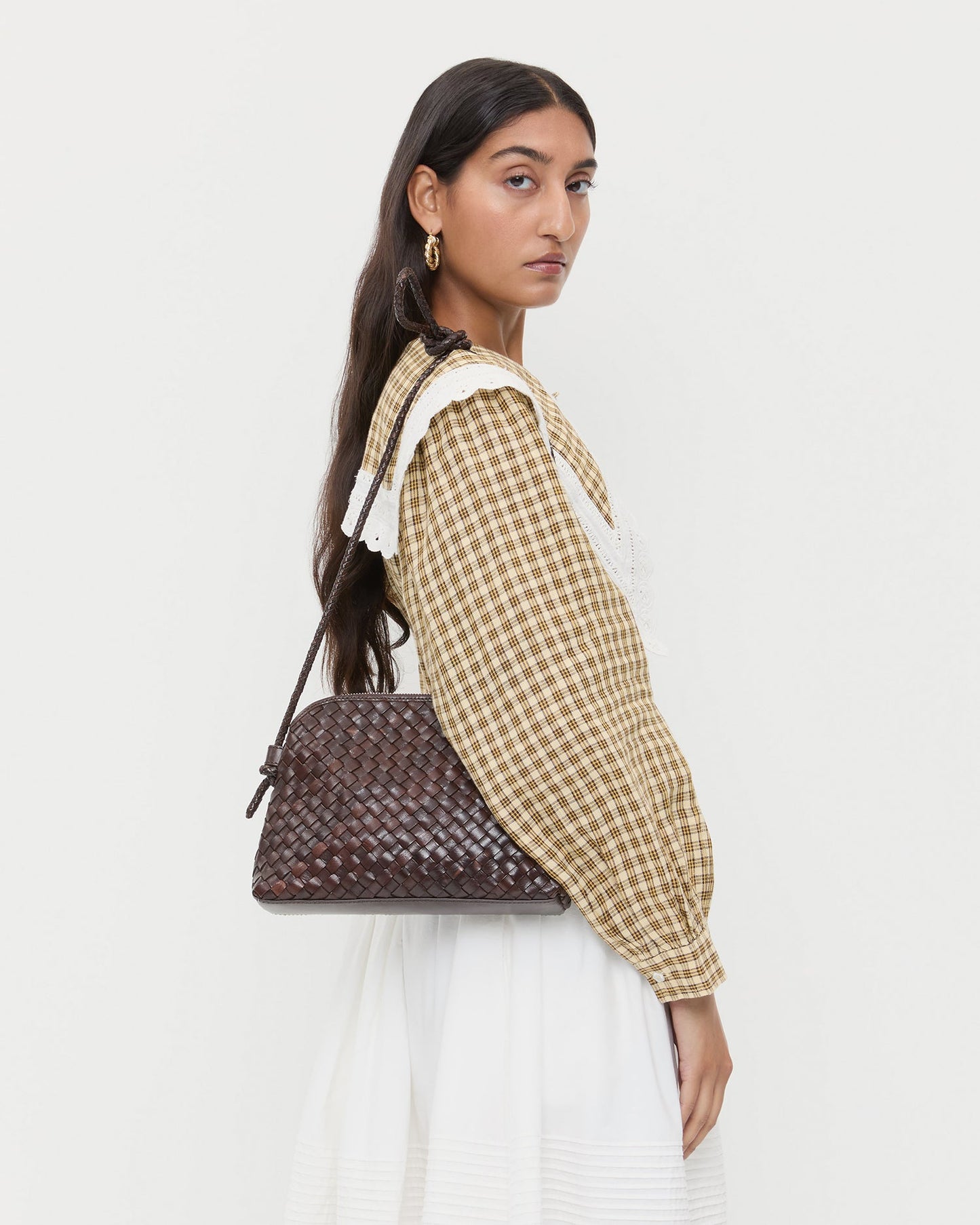 Mallory Chocolate Woven Leather Crossbody | Loeffler Randall Women
