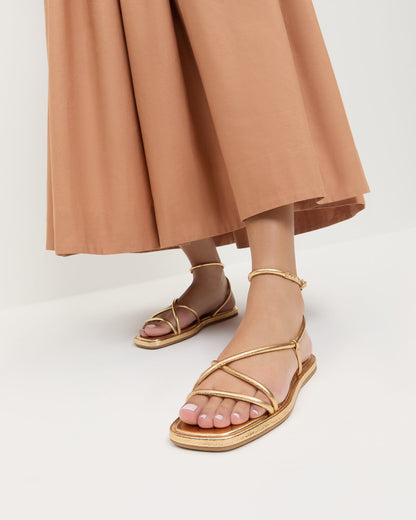 Noor Gold Leather Flat Sandal | Loeffler Randall Women