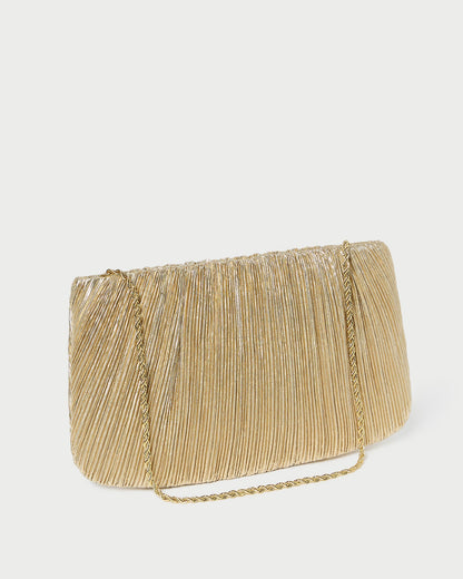 Brit Gold Lamé Pleated Clutch | Loeffler Randall Women