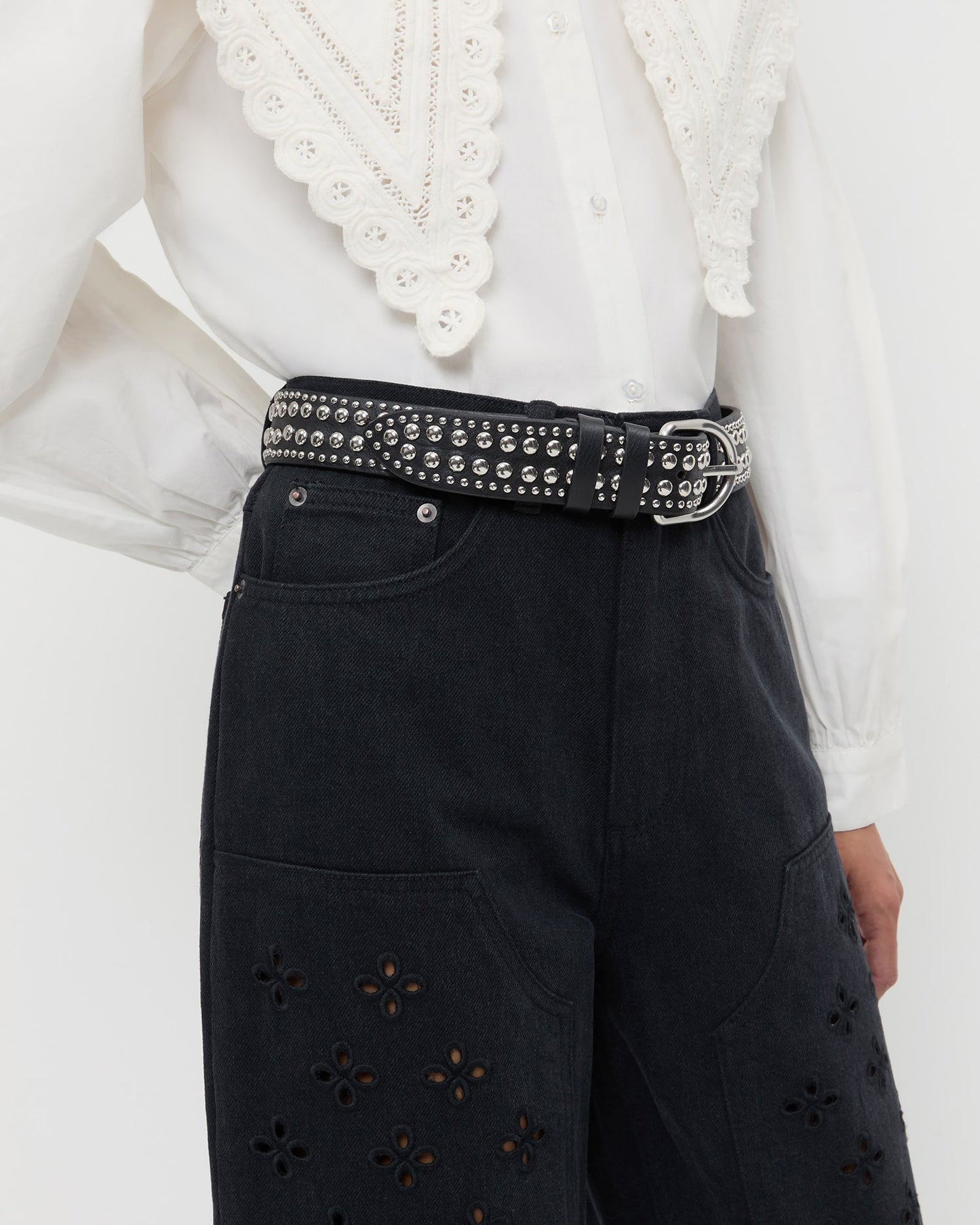 Isaac Black/Silver Studded Belt | Loeffler Randall Women