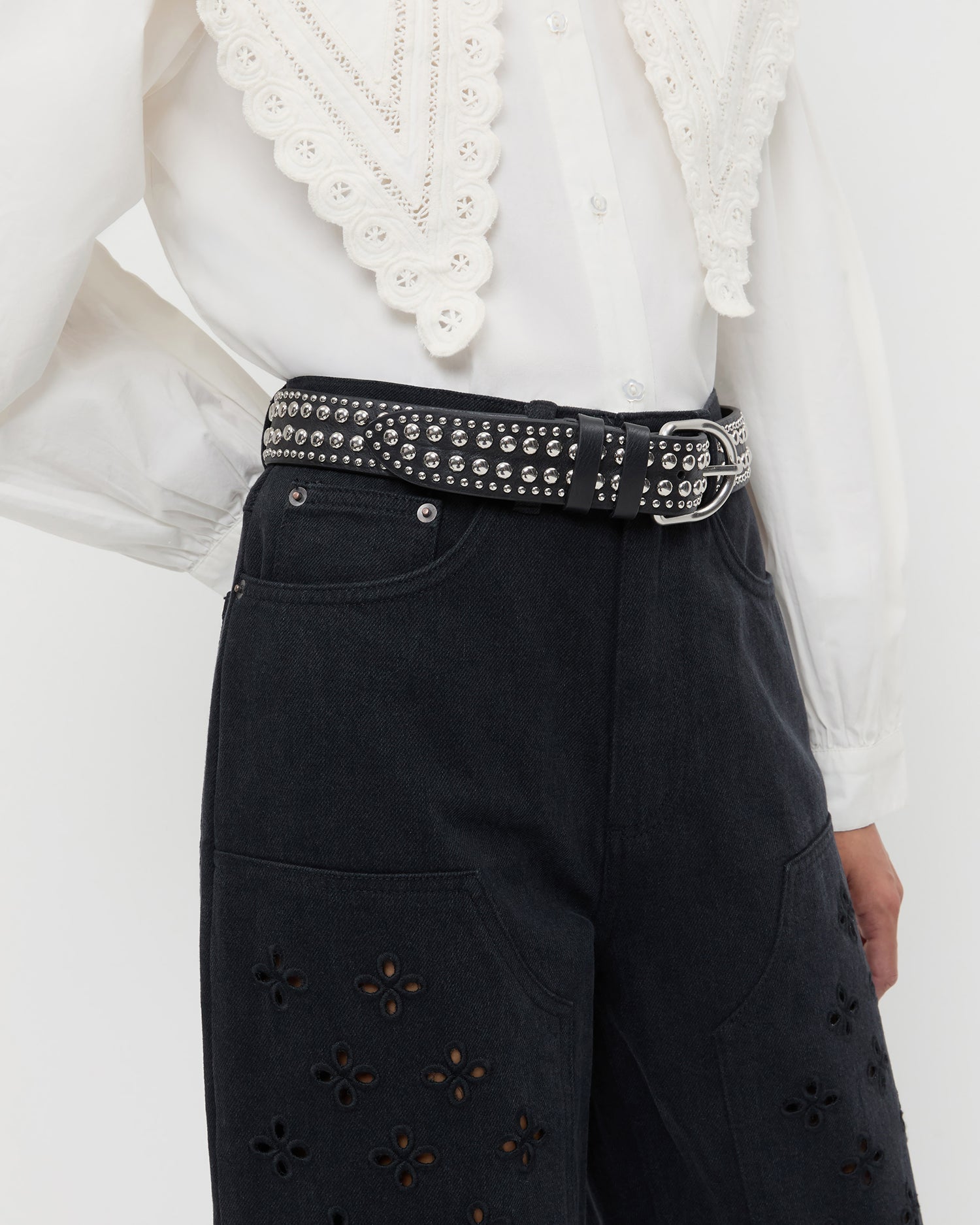 Isaac Black/Silver Studded Belt | Loeffler Randall Women