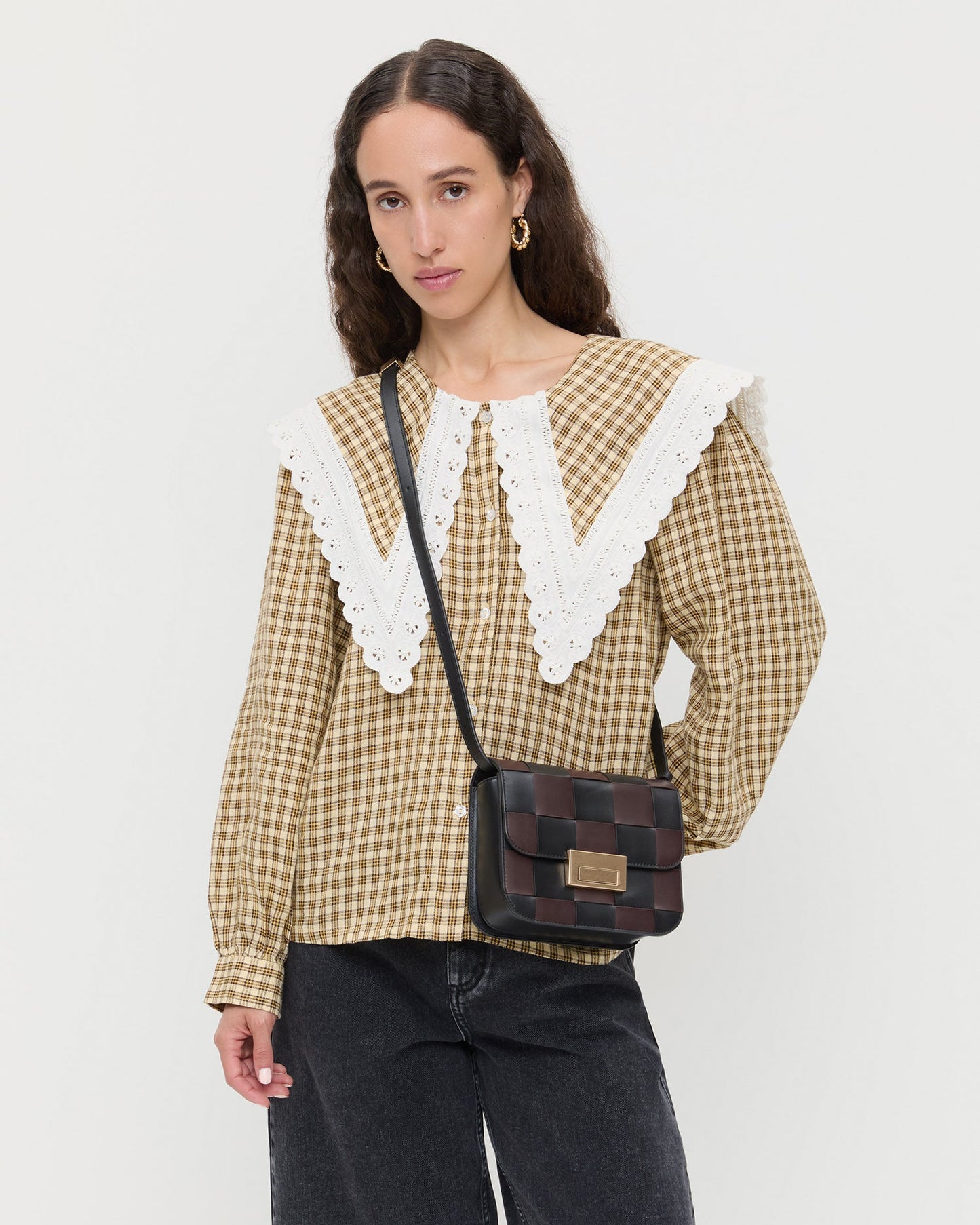 Desi Black/Espresso Woven Leather Crossbody | Loeffler Randall Women