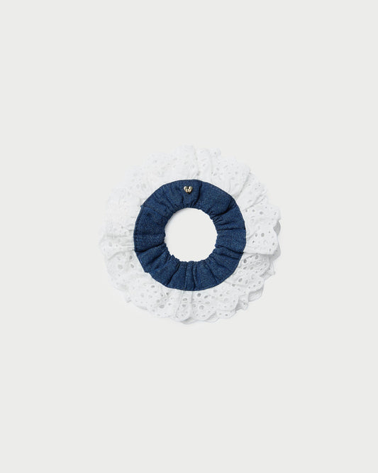 Dolly Denim/Cream Embroidered Scrunchie | Loeffler Randall Women