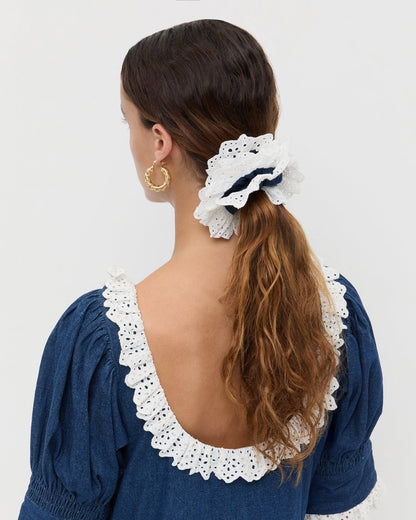Dolly Denim/Cream Embroidered Scrunchie | Loeffler Randall Women