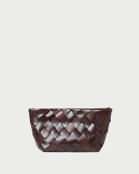 Melina Chocolate Woven Leather Clutch | Loeffler Randall Women