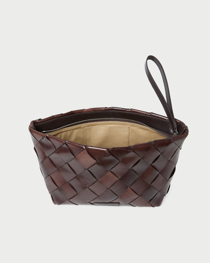 Melina Chocolate Woven Leather Clutch | Loeffler Randall Women